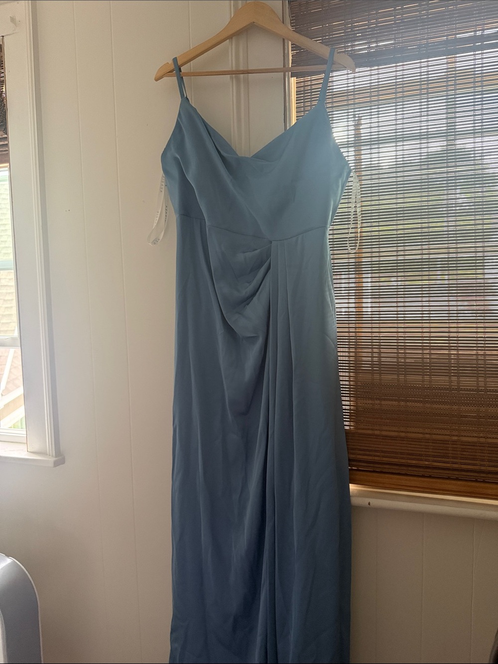 Azazie Dusty Blue Spaghetti Strap Maxi Dress